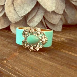 Turquoise leather cuff